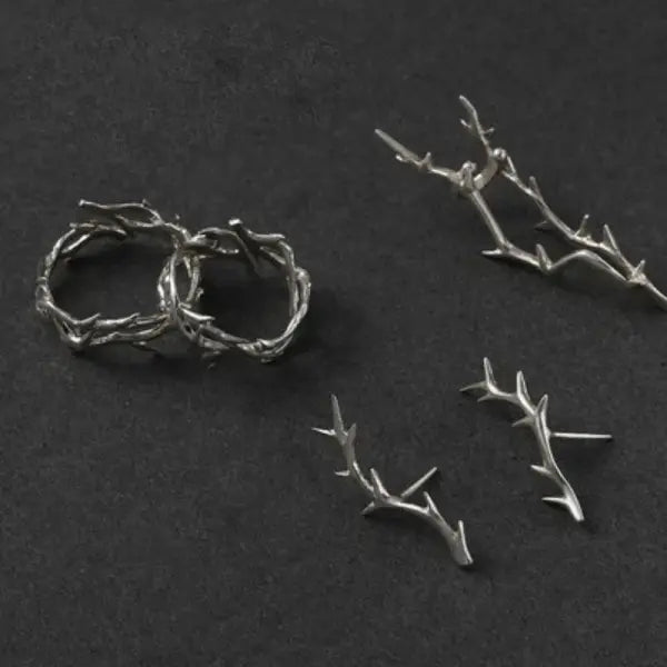 Vintage Branch & Thorn Rings – Couples’ Fashion Rings for Men & Women Unique Gift - Black