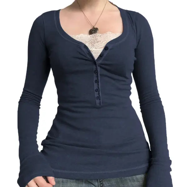 Vintage Lace Patchwork Cotton T-Shirt - Korean Fashion Fairy Grunge Y2K Top for Spring & Autumn - -19- / L