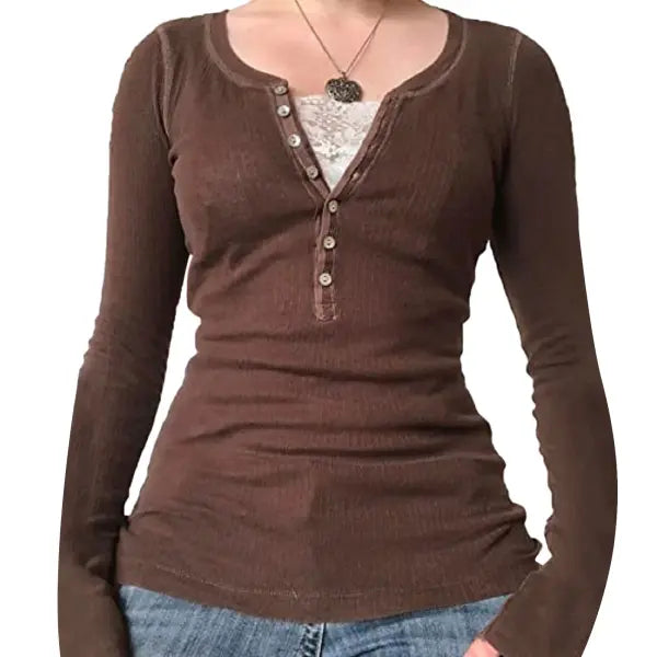 Vintage Lace Patchwork Cotton T-Shirt - Korean Fashion Fairy Grunge Y2K Top for Spring & Autumn - -9- / M