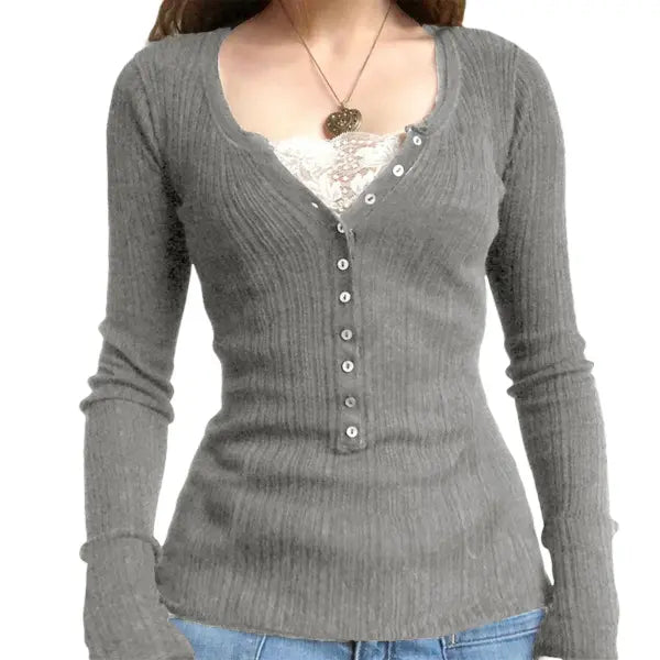Vintage Lace Patchwork Cotton T-Shirt - Korean Fashion Fairy Grunge Y2K Top for Spring & Autumn - -12- / L