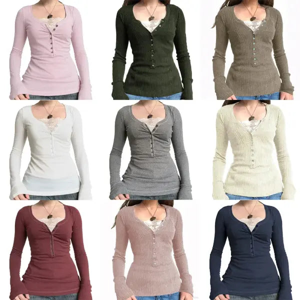 Vintage Lace Patchwork Cotton T-Shirt - Korean Fashion Fairy Grunge Y2K Top for Spring & Autumn
