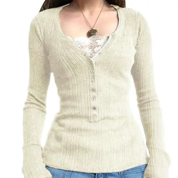 Vintage Lace Patchwork Cotton T-Shirt - Korean Fashion Fairy Grunge Y2K Top for Spring & Autumn - -13- / M