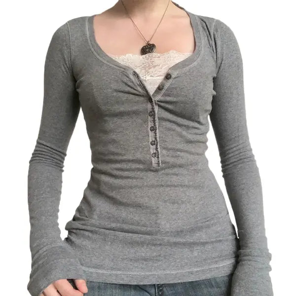 Vintage Lace Patchwork Cotton T-Shirt - Korean Fashion Fairy Grunge Y2K Top for Spring & Autumn - -6- / S