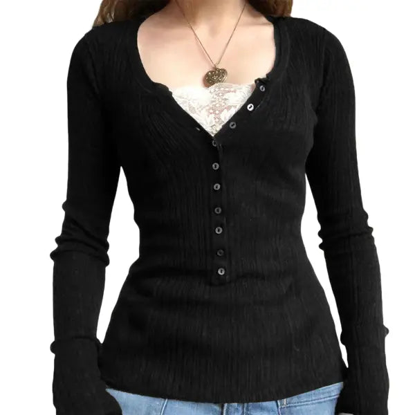 Vintage Lace Patchwork Cotton T-Shirt - Korean Fashion Fairy Grunge Y2K Top for Spring & Autumn - -11- / M