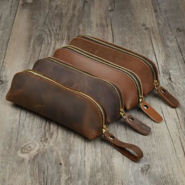 Vintage leather pencil glasses box for secure stationery storage