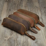 Vintage leather pencil glasses box for secure stationery storage