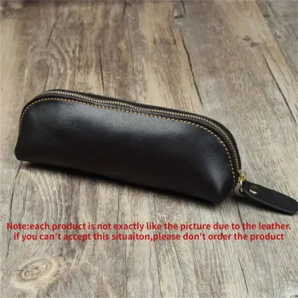 Vintage leather pencil glasses box for secure stationery storage - Black