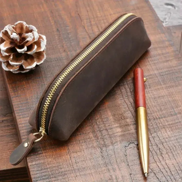 Vintage leather pencil glasses box for secure stationery storage