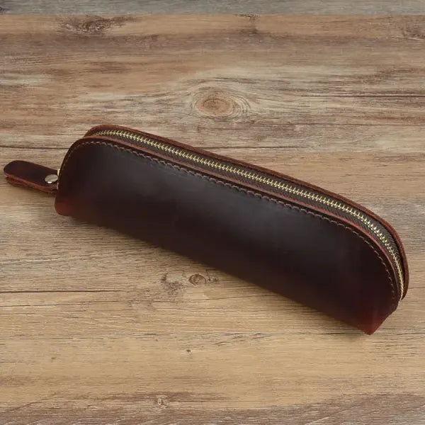 Vintage leather pencil glasses box for secure stationery storage - Coffee