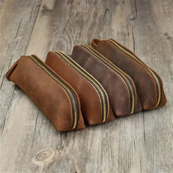 Vintage leather pencil glasses box for secure stationery storage
