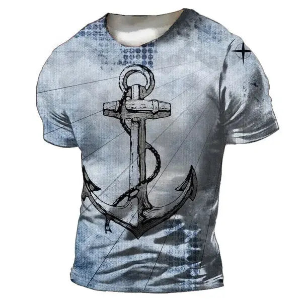 Vintage Men’s T-shirt Summer American Shirt Tops Compass Printed Short-sleeve Tees Loose Daily Men Clothing Casual