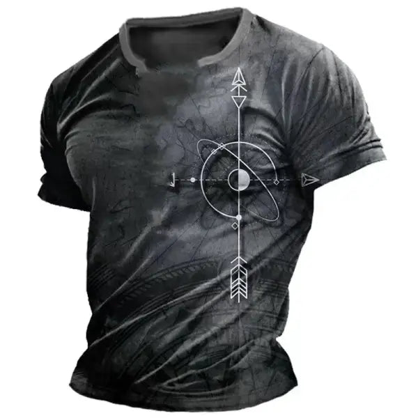 Vintage Men’s T-shirt Summer American Shirt Tops Compass Printed Short-sleeve Tees Loose Daily Men Clothing Casual