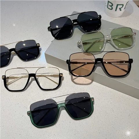 Vintage Oversized Square Sunglasses - Trendy UV400 Eyewear - Himpall