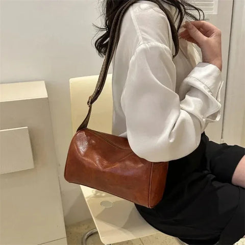 Vintage PU Leather Boston Bag – Women’s Small Designer Crossbody