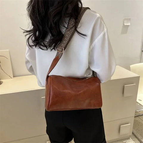 Vintage PU Leather Boston Bag – Women’s Small Designer Crossbody