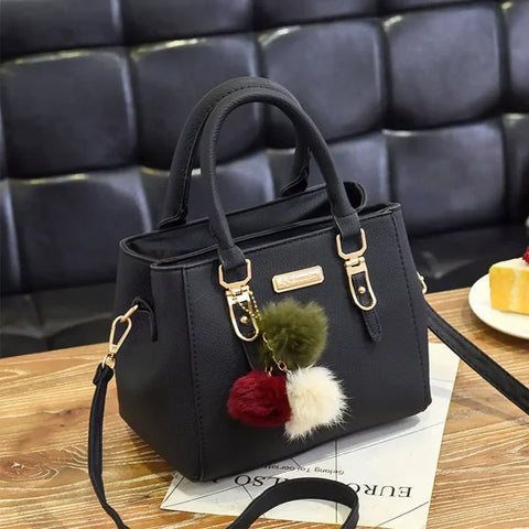 Vintage PU Leather Handbag with Plush Tassel - Stylish Ladies Shoulder & Crossbody Purse - Himpall