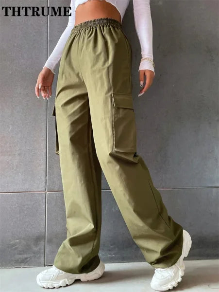 Vintage Streetwear Women's Cargo Pants - High Waist Baggy Trousers with Oversized Pockets - Himpall