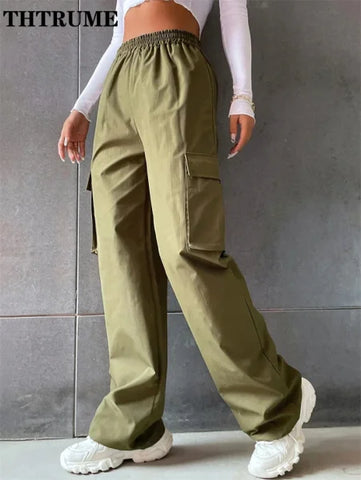 Vintage Streetwear Women's Cargo Pants - High Waist Baggy Trousers with Oversized Pockets - Himpall