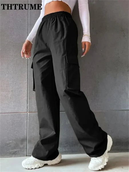 Vintage Streetwear Women's Cargo Pants - High Waist Baggy Trousers with Oversized Pockets - Himpall