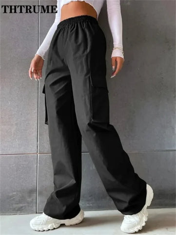 Vintage Streetwear Women's Cargo Pants - High Waist Baggy Trousers with Oversized Pockets - Himpall