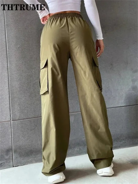 Vintage Streetwear Women's Cargo Pants - High Waist Baggy Trousers with Oversized Pockets - Himpall