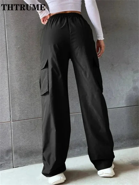 Vintage Streetwear Women's Cargo Pants - High Waist Baggy Trousers with Oversized Pockets - Himpall