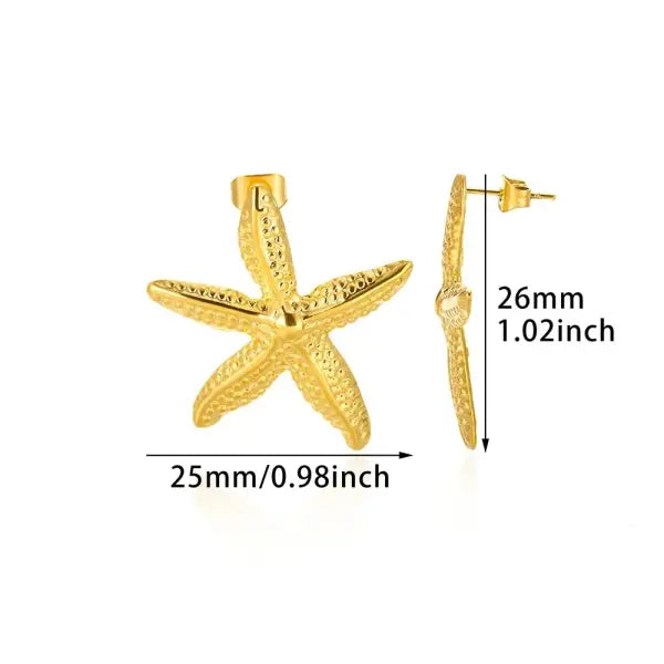 Vintage Summer Starfish Stainless Steel Stud Earrings - 4