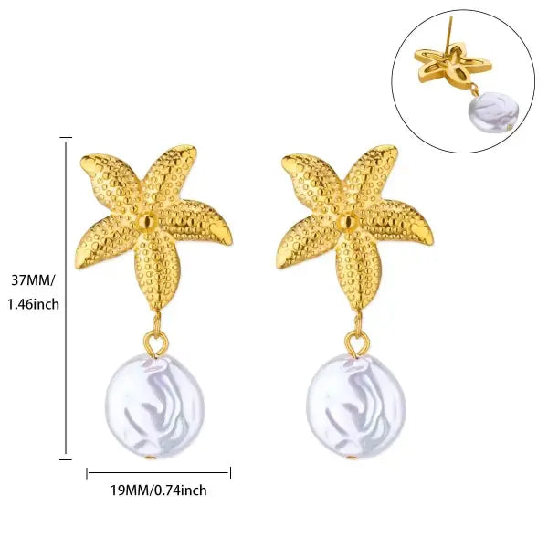 Vintage Summer Starfish Stainless Steel Stud Earrings - 12
