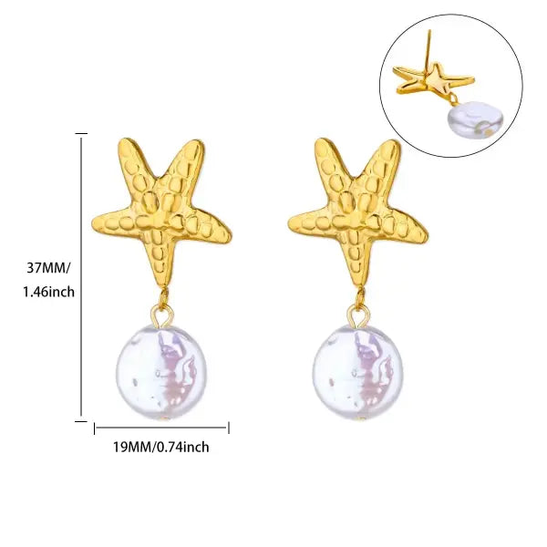 Vintage Summer Starfish Stainless Steel Stud Earrings - 13