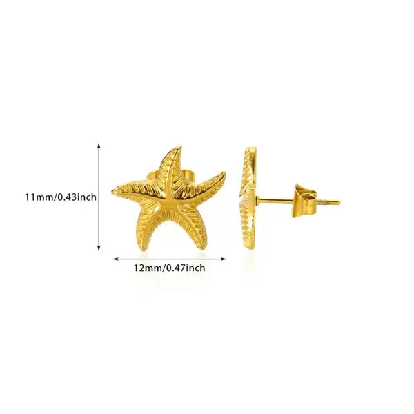 Vintage Summer Starfish Stainless Steel Stud Earrings - 5