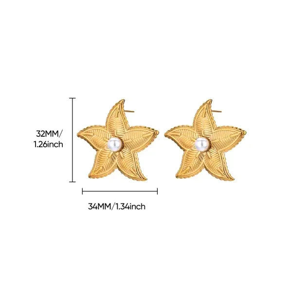 Vintage Summer Starfish Stainless Steel Stud Earrings - 9