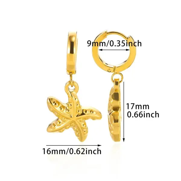 Vintage Summer Starfish Stainless Steel Stud Earrings - 6