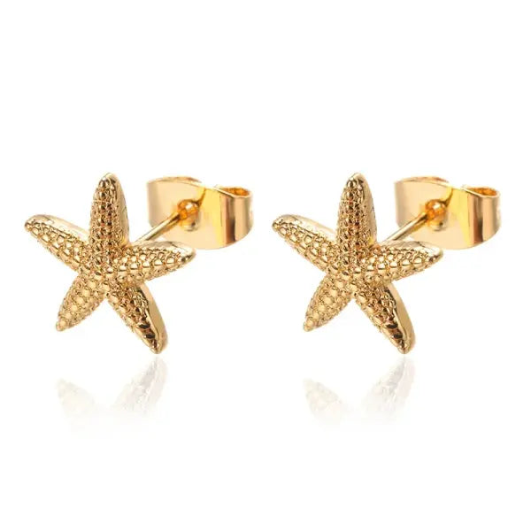 Vintage Summer Starfish Stainless Steel Stud Earrings - E2613G