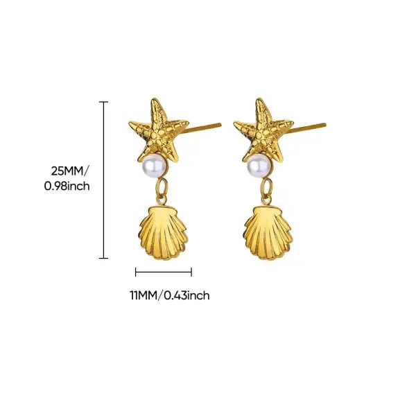 Vintage Summer Starfish Stainless Steel Stud Earrings - 10
