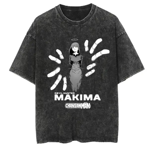 Vintage Washed Chainsaw Man Makima Cotton Short Sleeved Shirt - 8 / 5XL