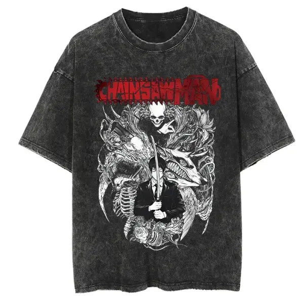 Vintage Washed Chainsaw Man Makima Cotton Short Sleeved Shirt - 15 / 5XL