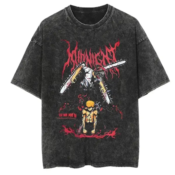 Vintage Washed Chainsaw Man Makima Cotton Short Sleeved Shirt - 3 / 4XL