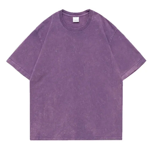 Vintage Washed T-Shirts for Men & Women - Retro Hip Hop Harajuku Cotton Top - purple / M