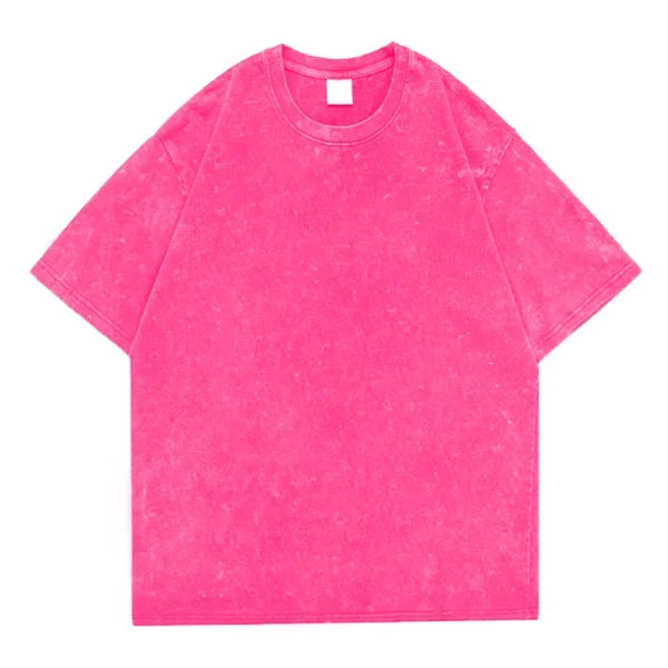 Vintage Washed T-Shirts for Men & Women - Retro Hip Hop Harajuku Cotton Top - pink / XXL