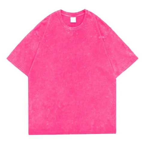 Vintage Washed T-Shirts for Men & Women - Retro Hip Hop Harajuku Cotton Top - pink / XXL