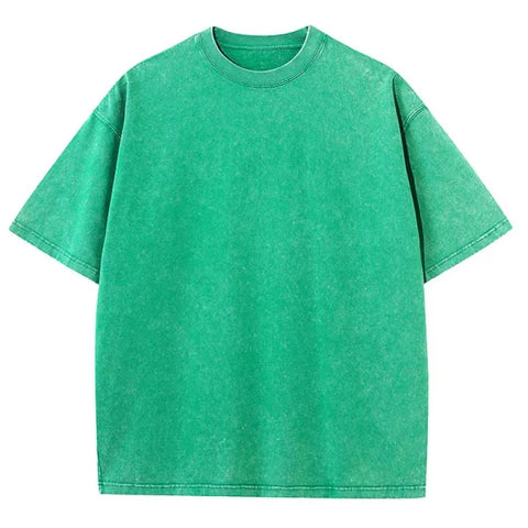 Vintage Washed T-Shirts for Men & Women - Retro Hip Hop Harajuku Cotton Top - green / S