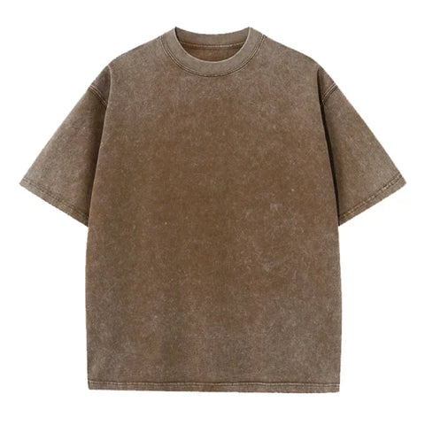 Vintage Washed T-Shirts for Men & Women - Retro Hip Hop Harajuku Cotton Top - coffee / L