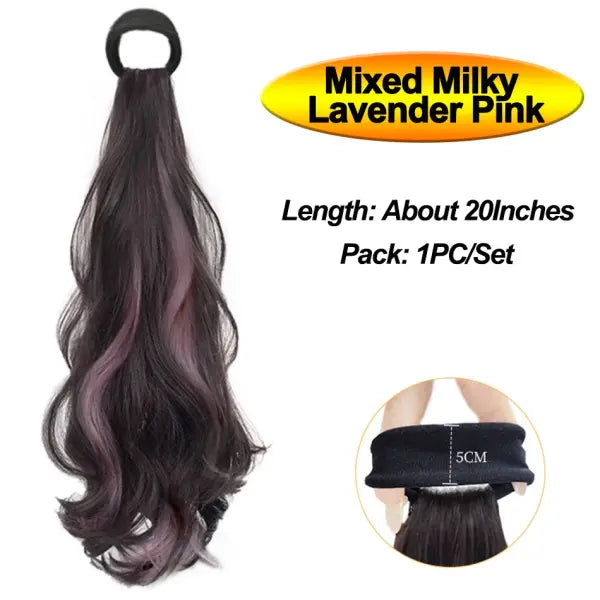 Vitality Synthetic Long Wavy Ponytail: Heat-Resistant Wrap Hairpiece with High-Elasticity Band - Mixed Color1 PC1