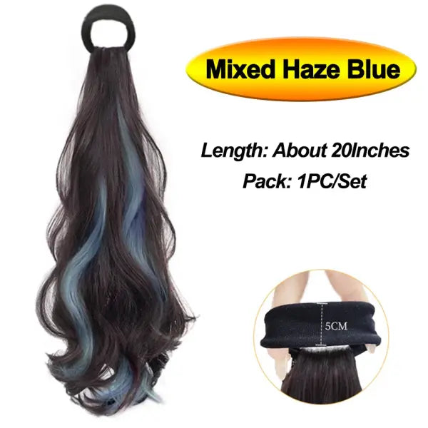 Vitality Synthetic Long Wavy Ponytail: Heat-Resistant Wrap Hairpiece with High-Elasticity Band - Mixed Color3 PC1