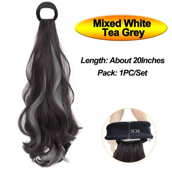 Vitality Synthetic Long Wavy Ponytail: Heat-Resistant Wrap Hairpiece with High-Elasticity Band - Mixed Color2 PC1