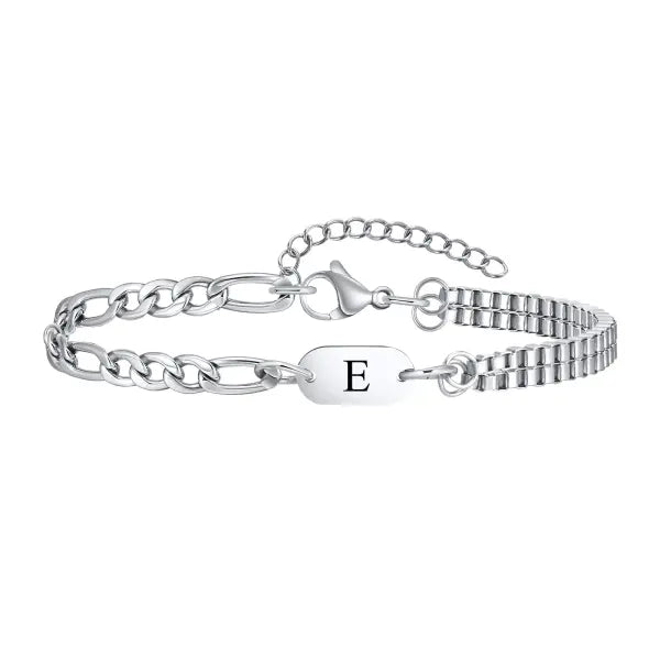 Stainless Steel Chain Bracelets Initial Link Jewelry Gift - E