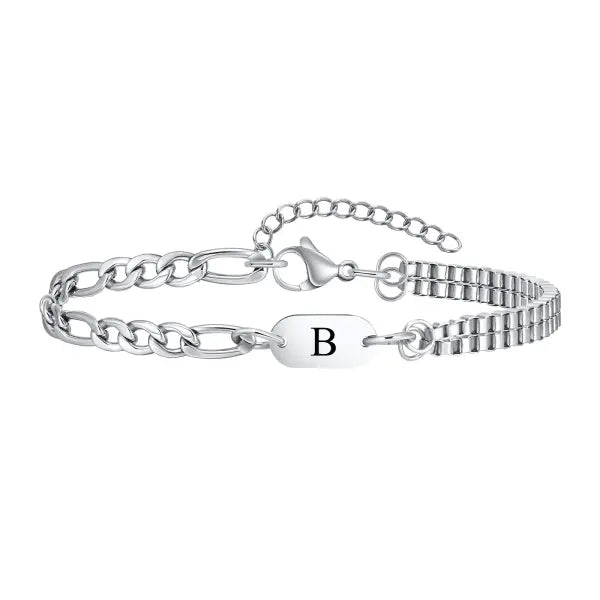 Stainless Steel Chain Bracelets Initial Link Jewelry Gift - B