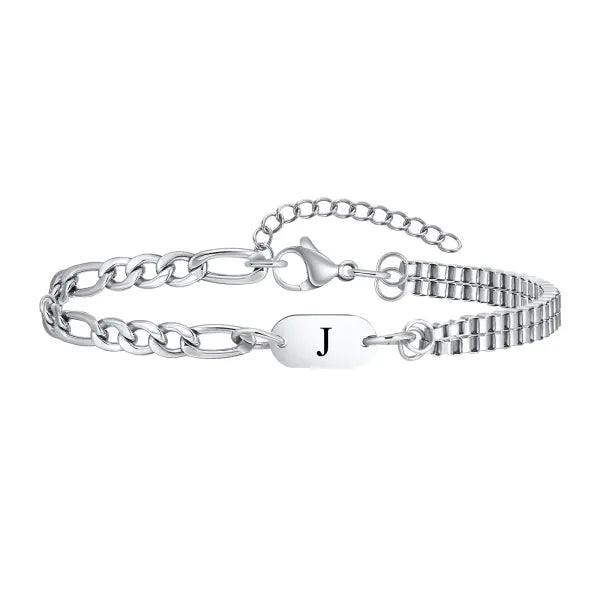 Stainless Steel Chain Bracelets Initial Link Jewelry Gift - J