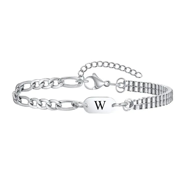 Stainless Steel Chain Bracelets Initial Link Jewelry Gift - W