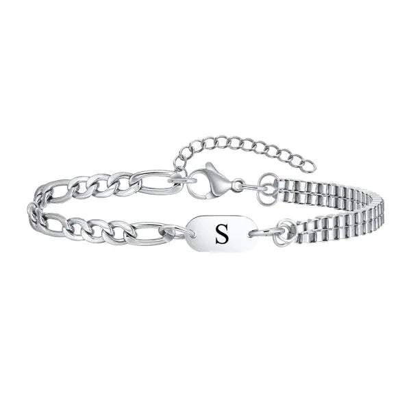 Stainless Steel Chain Bracelets Initial Link Jewelry Gift - S
